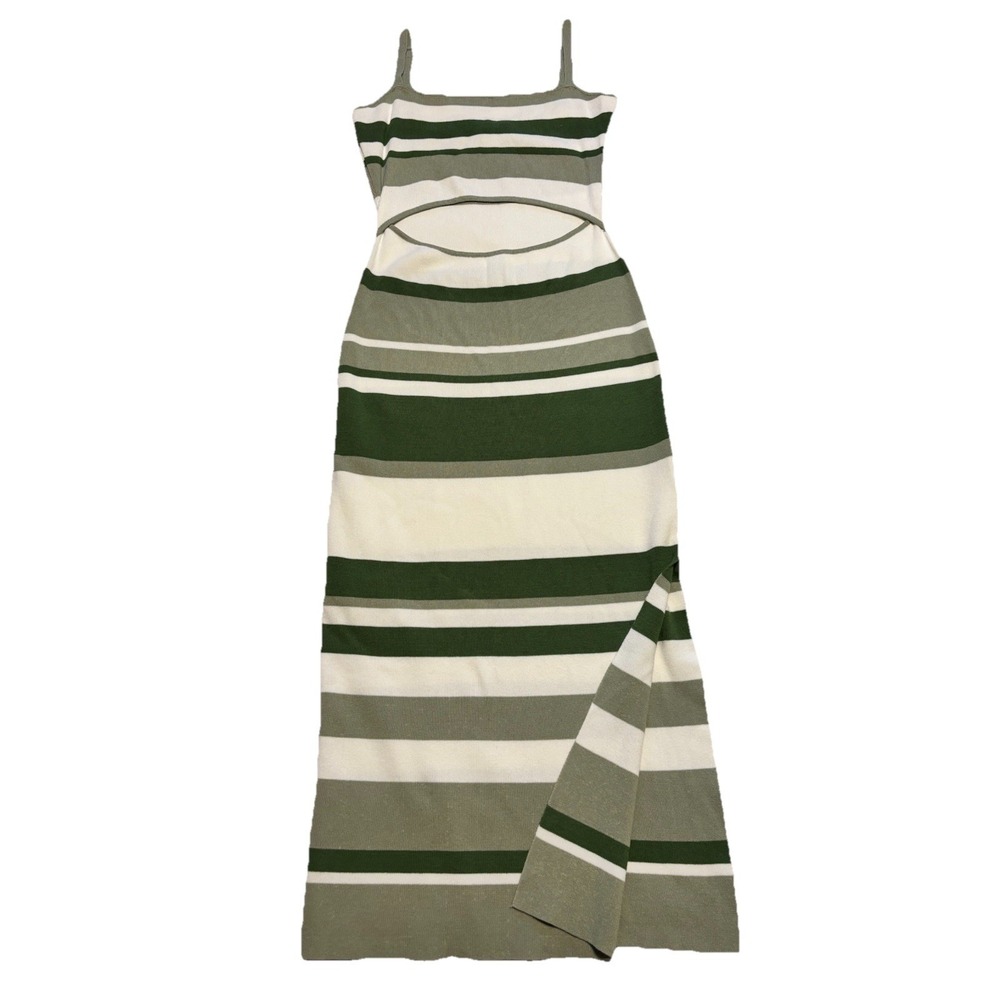 Here Comes The Sun Women's Green & White Striped Bodycon Peekaboo Dress Medium